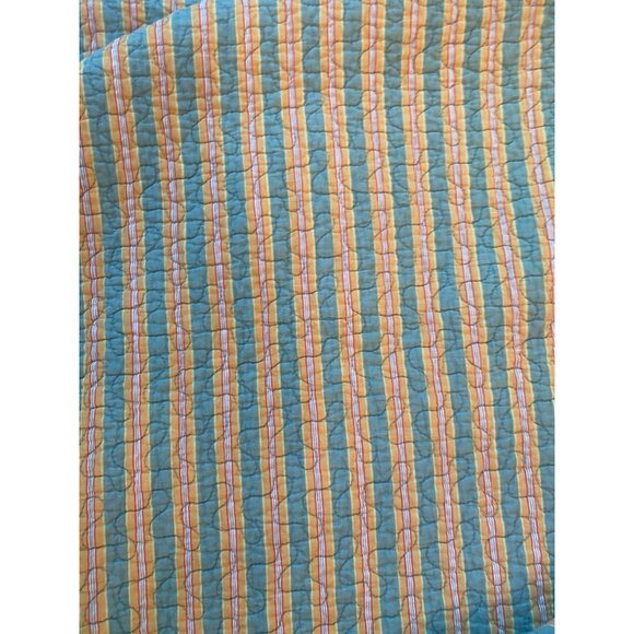 Quilted King Size Bedspread Reversible Floral & Striped Bright Teal Yellow and P - Picture 3 of 6